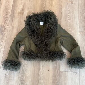 Olive Green Faux Fur Trim Jacket